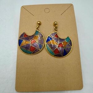 Cloisonné Geometric Gold pierced Earrings